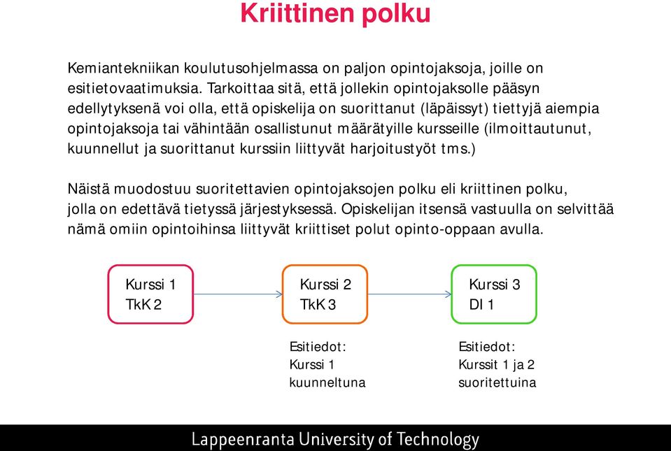 määrätyille kursseille (ilmoittautunut, kuunnellut ja suorittanut kurssiin liittyvät harjoitustyöt tms.