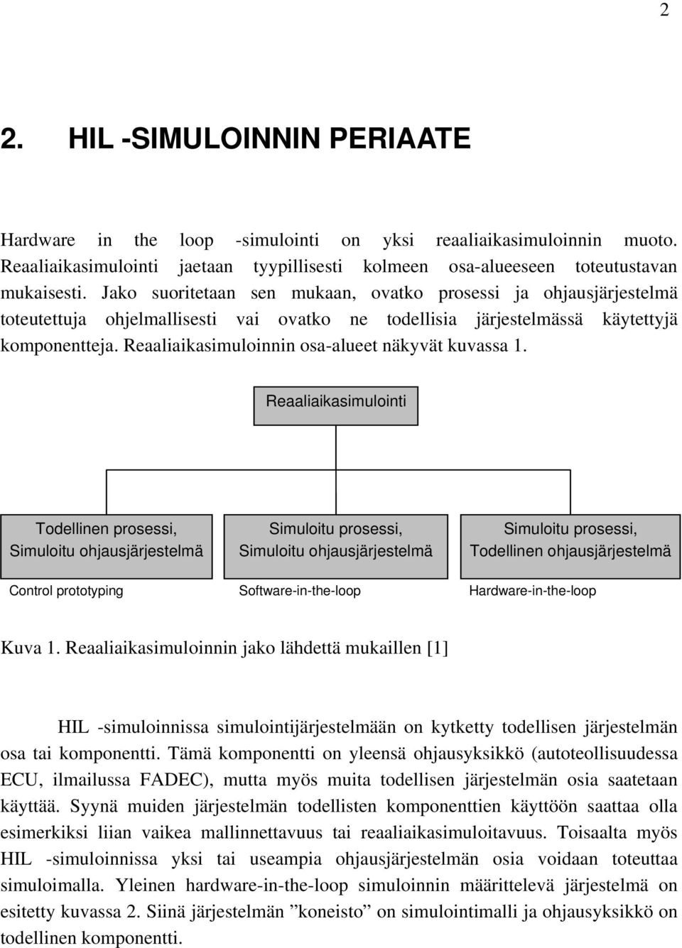 Reaaliaikasimuloinnin osa-alueet näkyvät kuvassa 1.