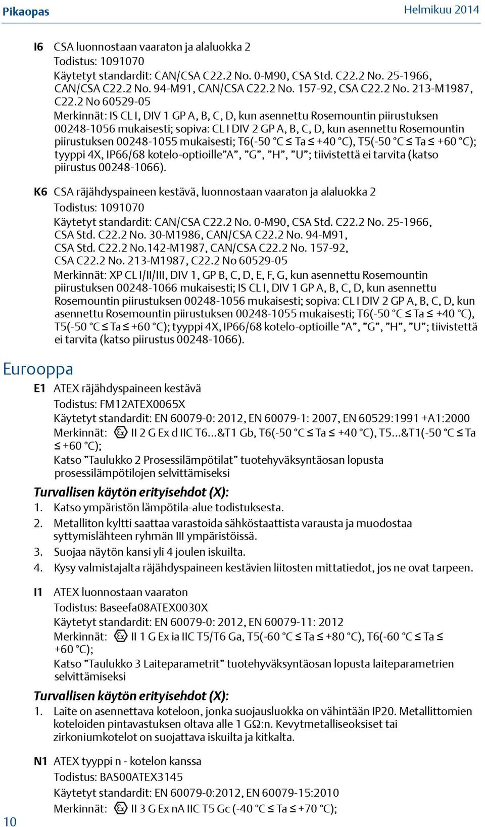 00248-1055 mukaisesti; T6(-50 C Ta +40 C), T5(-50 C Ta +60 C); tyyppi 4X, IP66/68 kotelo-optioille A, G, H, U ; tiivistettä ei tarvita (katso piirustus 00248-1066).