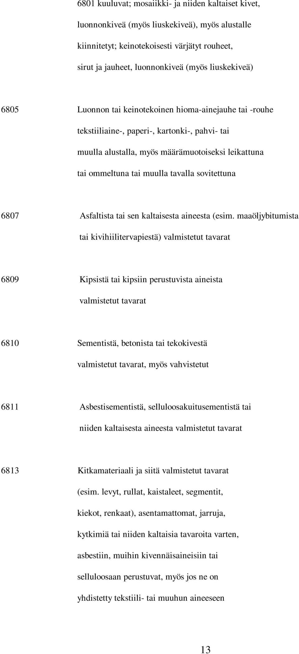 sovitettuna 6807 Asfaltista tai sen kaltaisesta aineesta (esim.