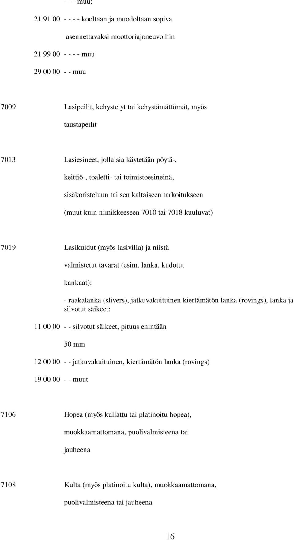 ja niistä valmistetut tavarat (esim.