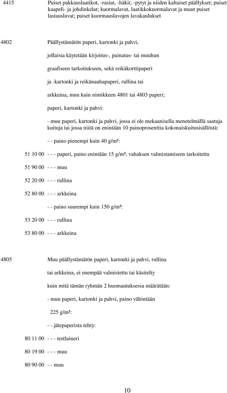 reikänauhapaperi, rullina tai arkkeina, muu kuin nimikkeen 4801 tai 4803 paperi; paperi, kartonki ja pahvi: - muu paperi, kartonki ja pahvi, jossa ei ole mekaanisella menetelmällä saatuja kuituja tai