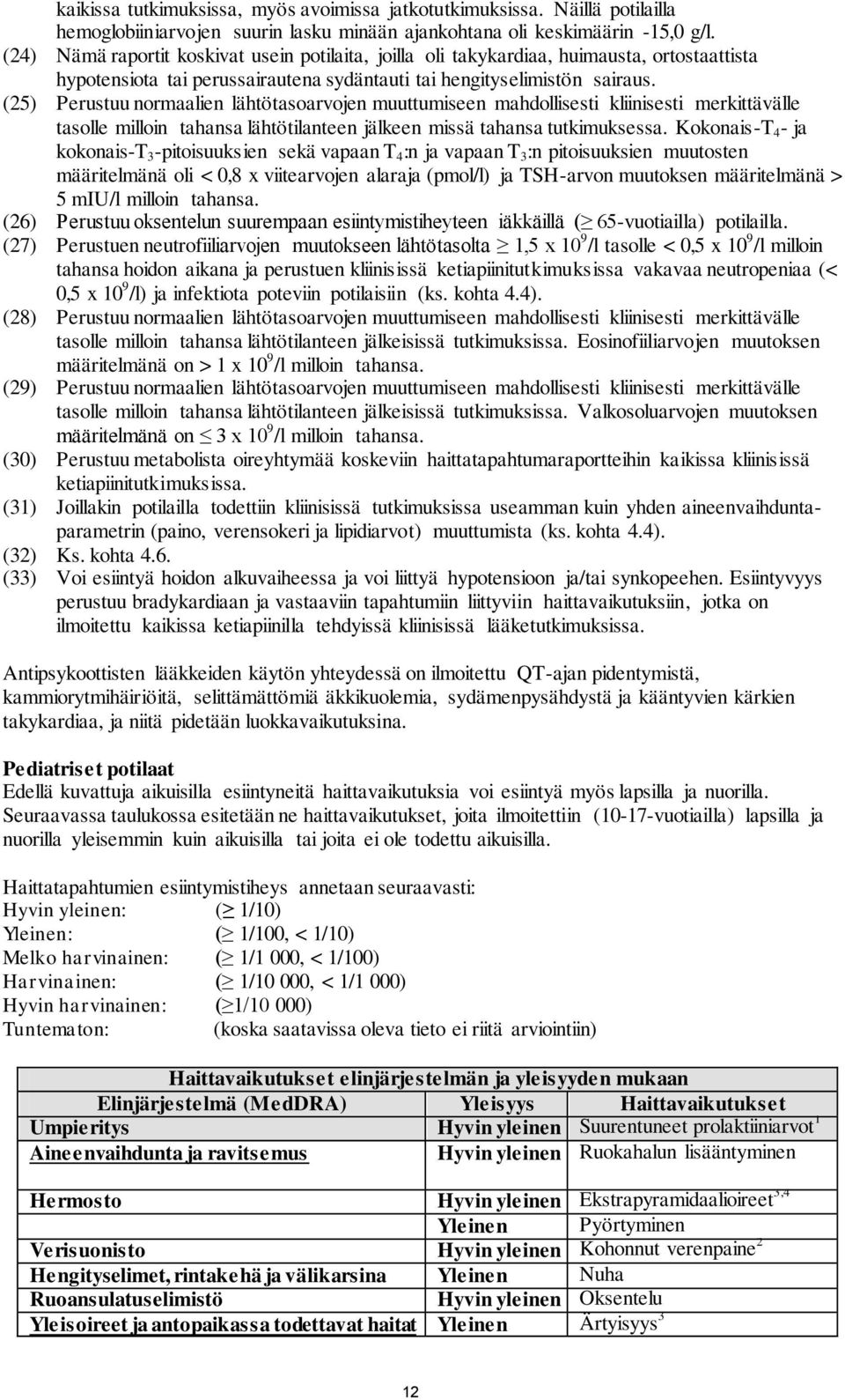(25) Perustuu normaalien lähtötasoarvojen muuttumiseen mahdollisesti kliinisesti merkittävälle tasolle milloin tahansa lähtötilanteen jälkeen missä tahansa tutkimuksessa.