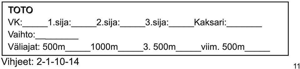 Väliajat: 500m 1 000m 3.