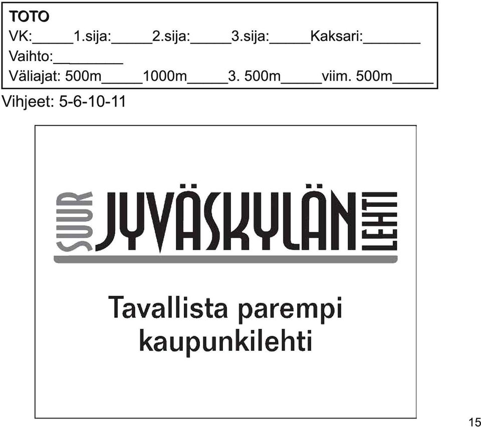 Väliajat: 500m 1 000m 3.