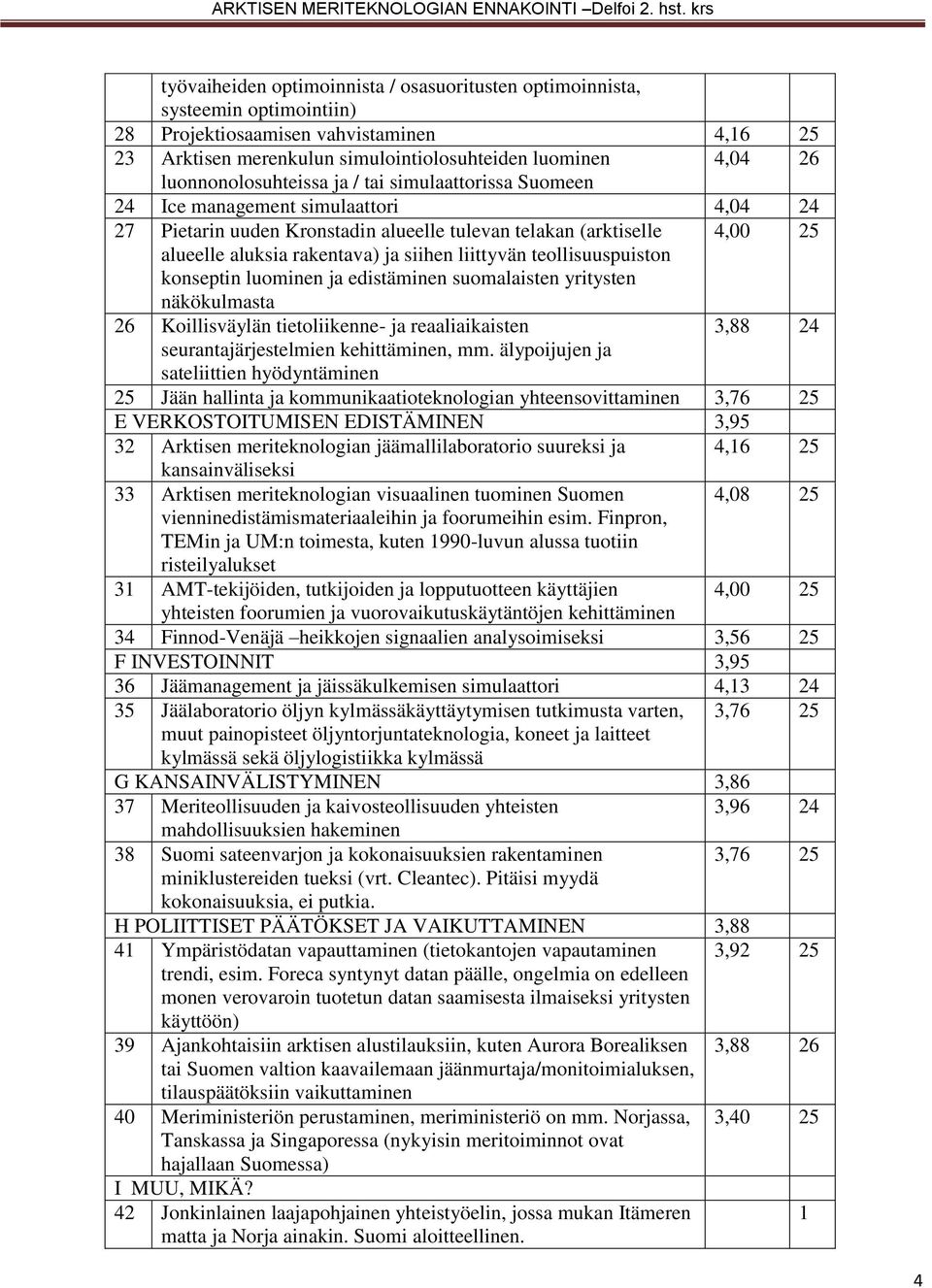 siihen liittyvän teollisuuspuiston konseptin luominen ja edistäminen suomalaisten yritysten näkökulmasta 26 Koillisväylän tietoliikenne- ja reaaliaikaisten 3,88 24 seurantajärjestelmien kehittäminen,