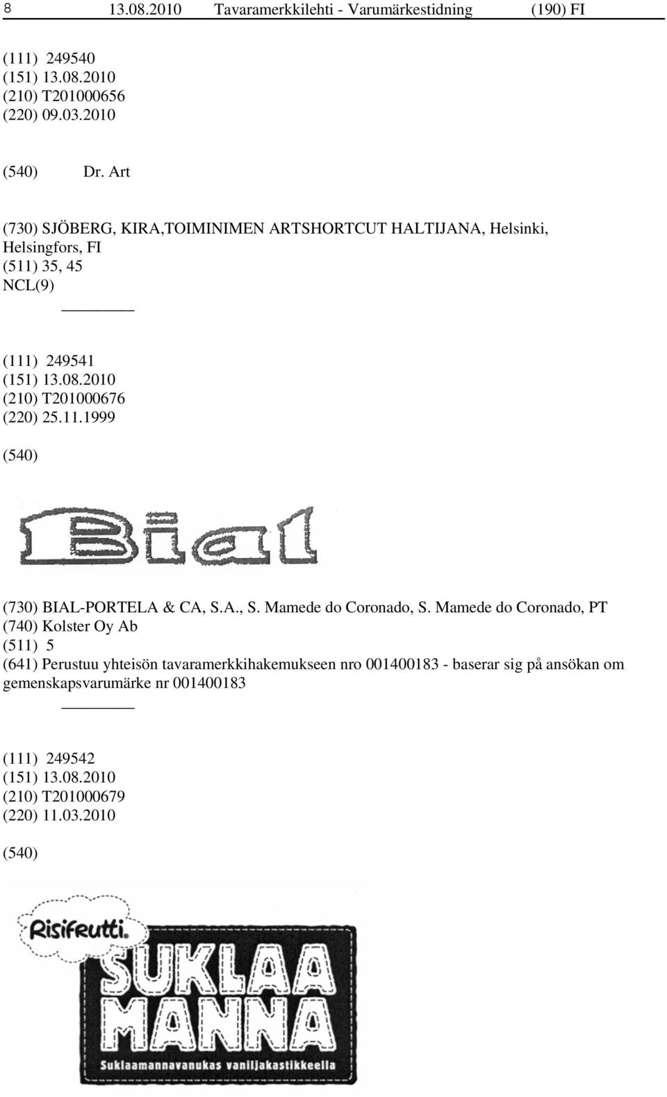 25.11.1999 (730) BIAL-PORTELA & CA, S.A., S. Mamede do Coronado, S.