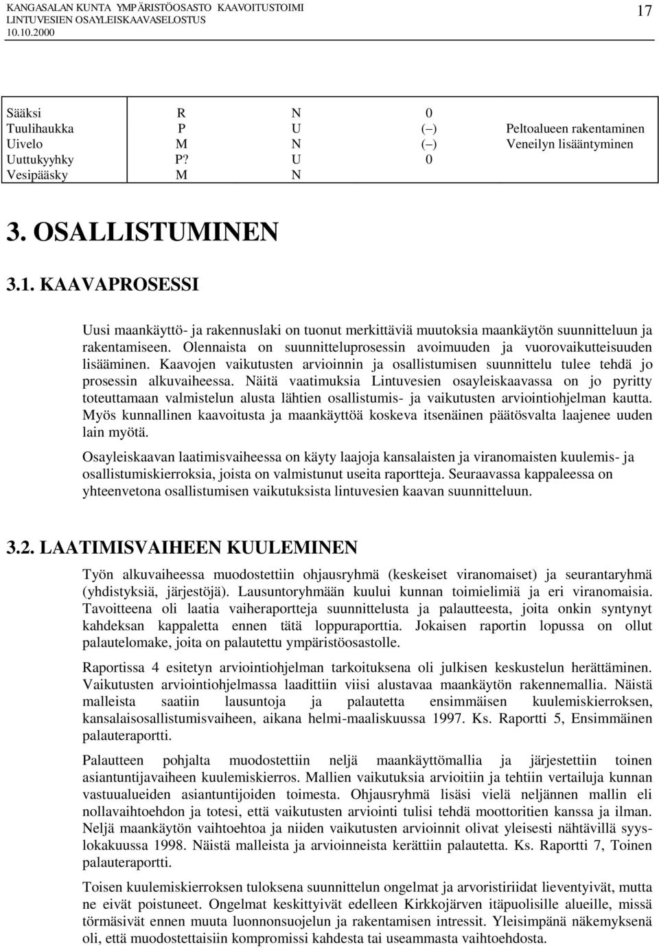 Näitä vaatimuksia Lintuvesien osayleiskaavassa on jo pyritty toteuttamaan valmistelun alusta lähtien osallistumis- ja vaikutusten arviointiohjelman kautta.