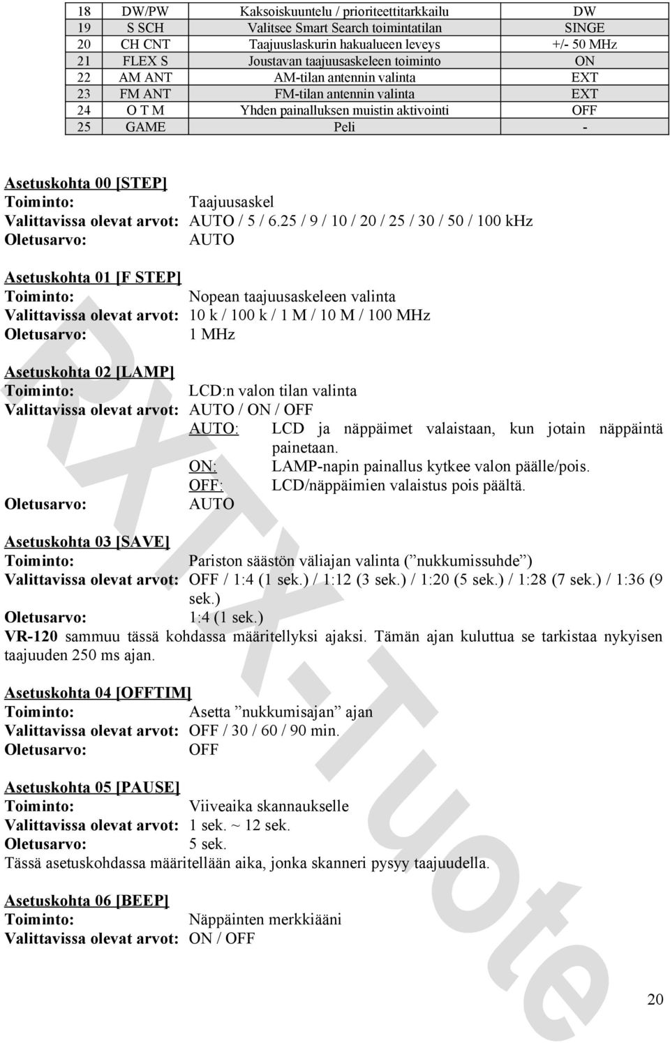 Valittavissa olevat arvot: AUTO / 5 / 6.