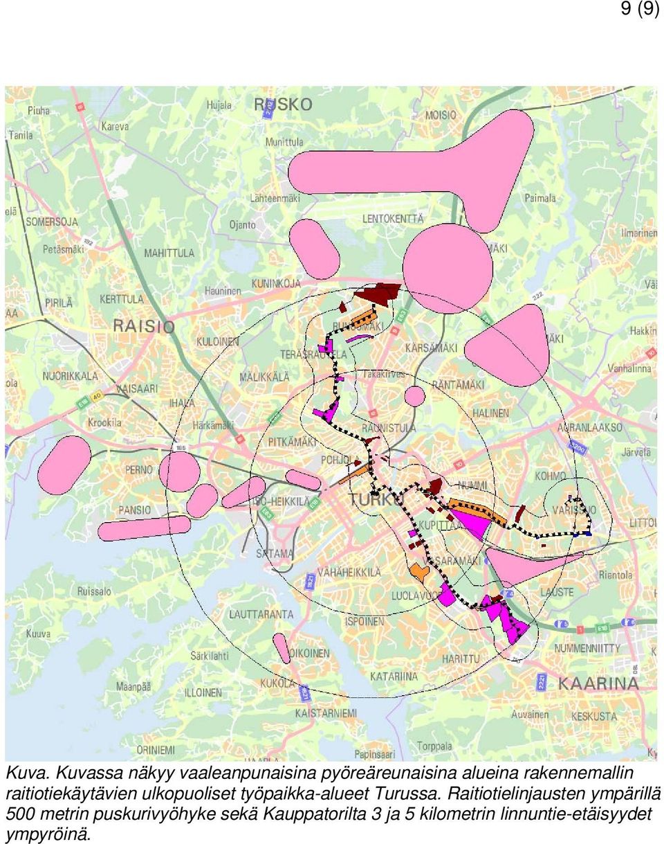 rakennemallin raitiotiekäytävien ulkopuoliset työpaikka-alueet