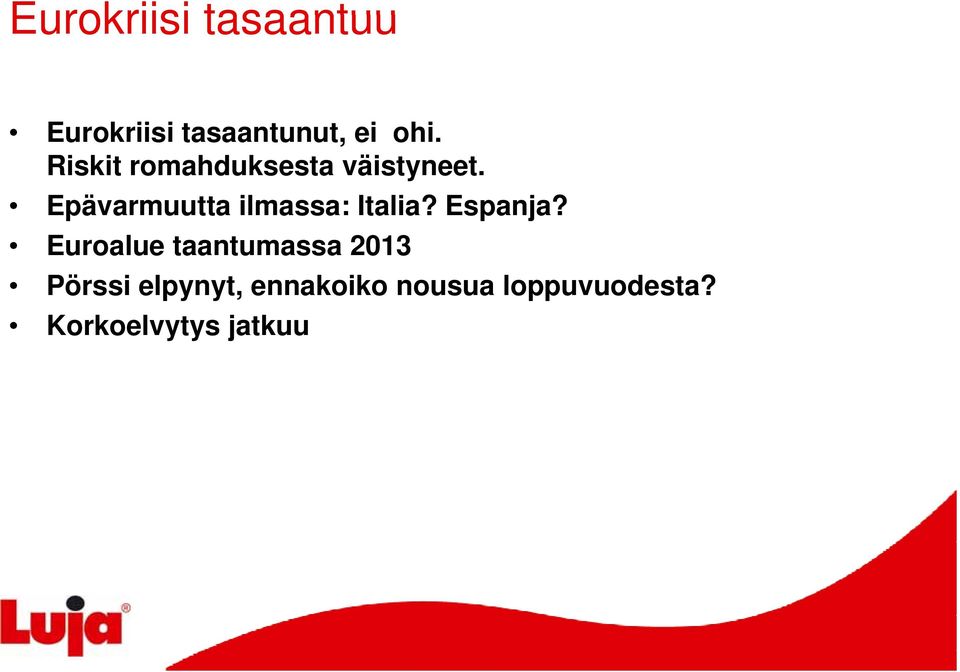 Epävarmuutta ilmassa: Italia? Espanja?