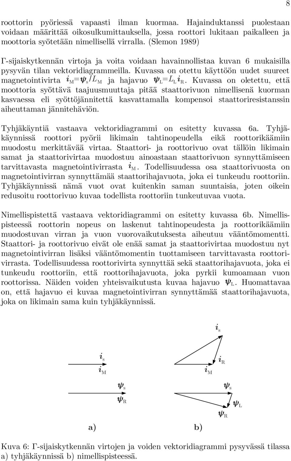 Kuvassa on otettu käyttöön uudet suureet magnetointivirta i M =ψ s /L M ja hajavuo ψ L =L L i R.