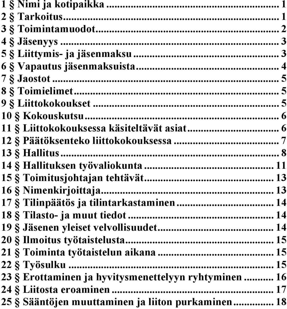 .. 11 15 Toimitusjohtajan tehtävät... 13 16 Nimenkirjoittaja... 13 17 Tilinpäätös ja tilintarkastaminen... 14 18 Tilasto- ja muut tiedot... 14 19 Jäsenen yleiset velvollisuudet.
