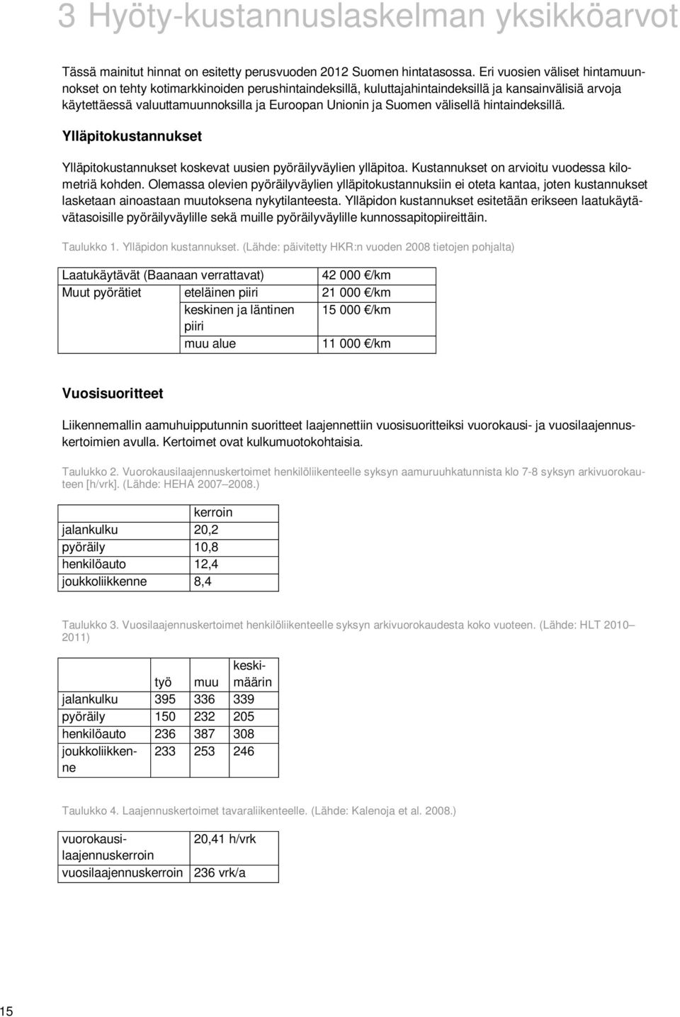 välisellä hintaindeksillä. Ylläpitokustannukset Ylläpitokustannukset koskevat uusien pyöräilyväylien ylläpitoa. Kustannukset on arvioitu vuodessa kilometriä kohden.