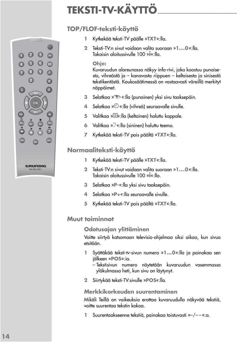 3 Selatkaa»z «:lla (punainen) yksi sivu taaksepäin. 4 Selatkaa» «:lla (vihreä) seuraavalle sivulle. TXT AV 5 Valitkaa» «:lla (keltainen) haluttu kappale.