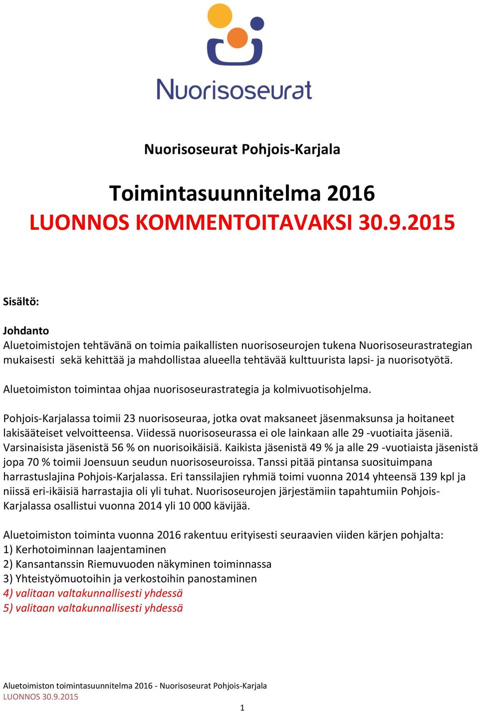 nuorisotyötä. Aluetoimiston toimintaa ohjaa nuorisoseurastrategia ja kolmivuotisohjelma.