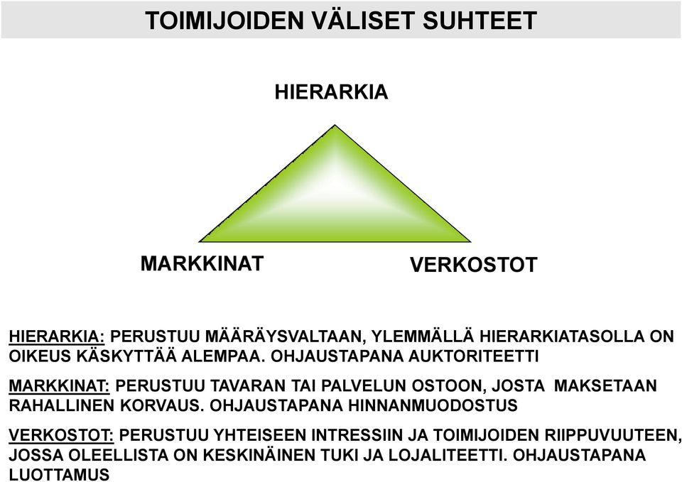 OHJAUSTAPANA AUKTORITEETTI MARKKINAT: PERUSTUU TAVARAN TAI PALVELUN OSTOON, JOSTA MAKSETAAN RAHALLINEN