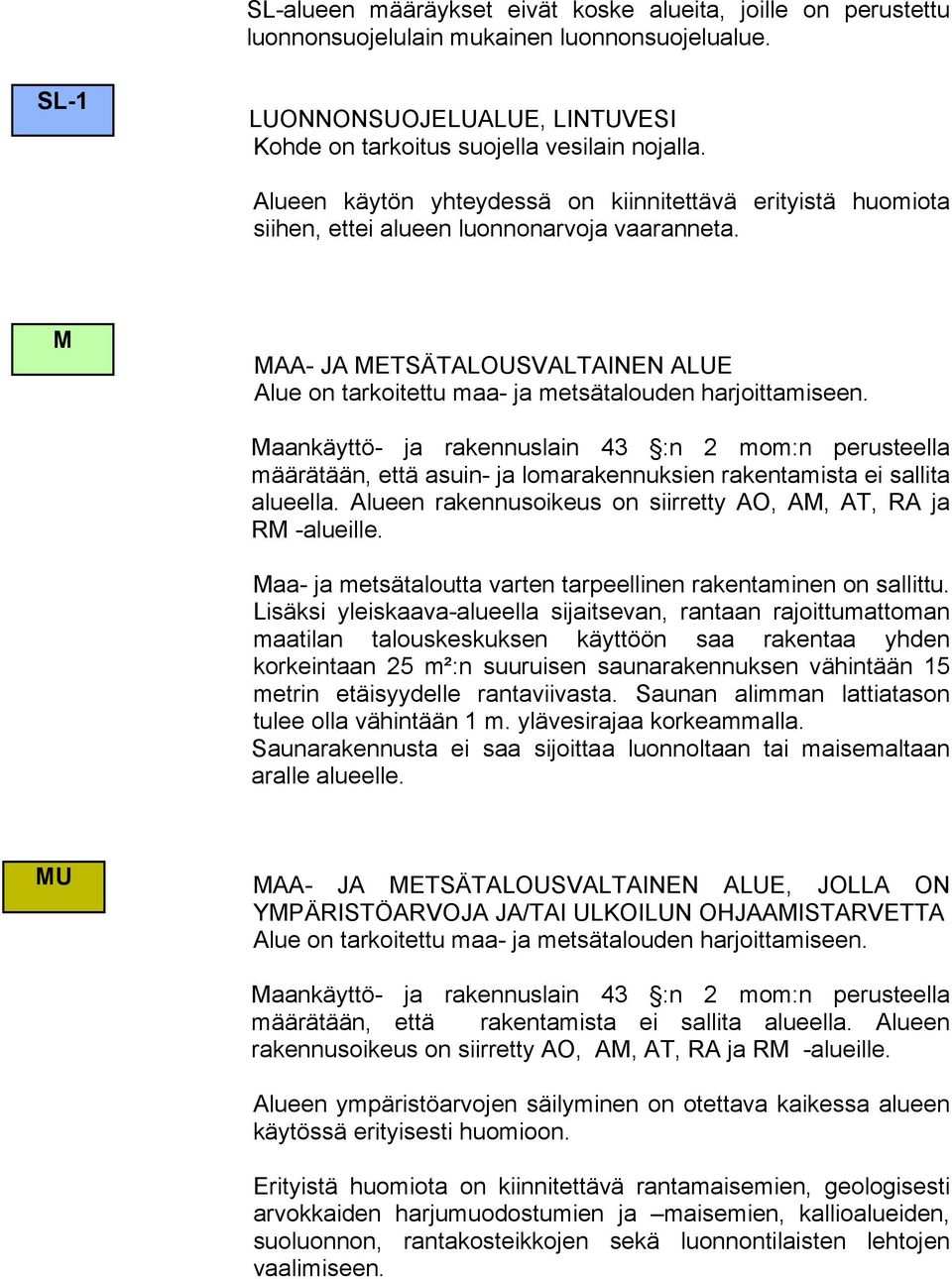 M MAA- JA METSÄTALOUSVALTAINEN ALUE Alue on tarkoitettu maa- ja metsätalouden harjoittamiseen.