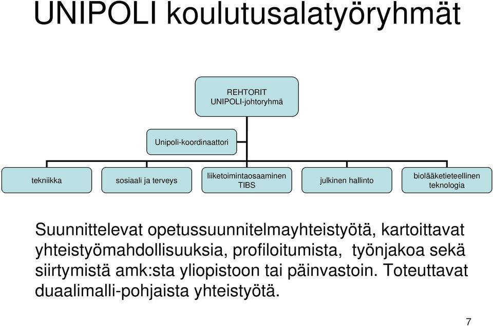 Suunnittelevat opetussuunnitelmayhteistyötä, kartoittavat yhteistyömahdollisuuksia, profiloitumista,