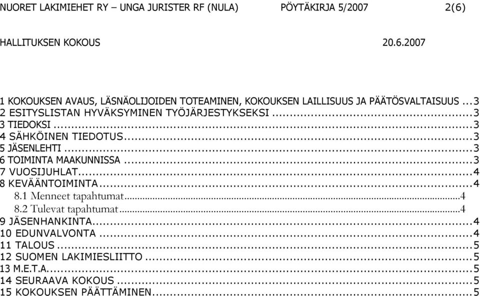 .. 3 6 TOIMINTA MAAKUNNISSA... 3 7 VUOSIJUHLAT... 4 8 KEVÄÄNTOIMINTA... 4 8.1 Menneet tapahtumat... 4 8.2 Tulevat tapahtumat.