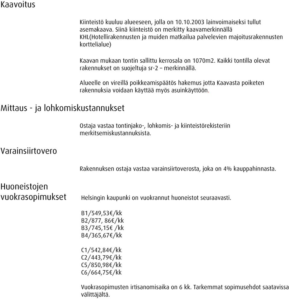 Kaikki tontilla olevat rakennukset on suojeltuja sr-2 merkinnällä. Alueelle on vireillä poikkeamispäätös hakemus jotta Kaavasta poiketen rakennuksia voidaan käyttää myös asuinkäyttöön.