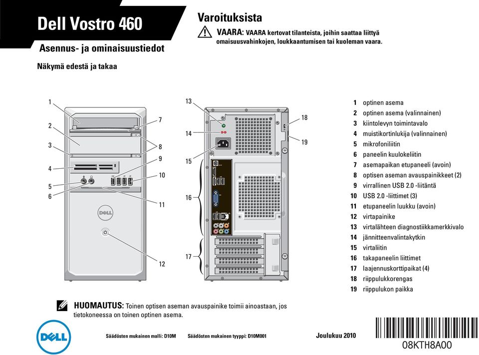 (avoin) 8 optisen aseman avauspainikkeet (2) 9 virrallinen USB 2.0 -liitäntä 10 USB 2.