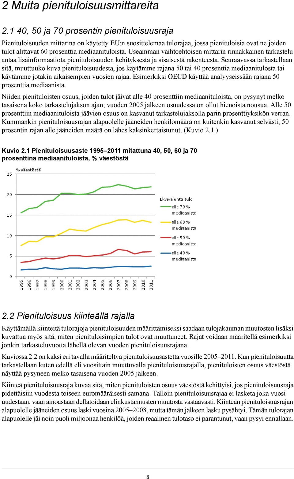 Useamman vaihtoehtoisen mittarin rinnakkainen tarkastelu antaa lisäinformaatiota pienituloisuuden kehityksestä ja sisäisestä rakenteesta.