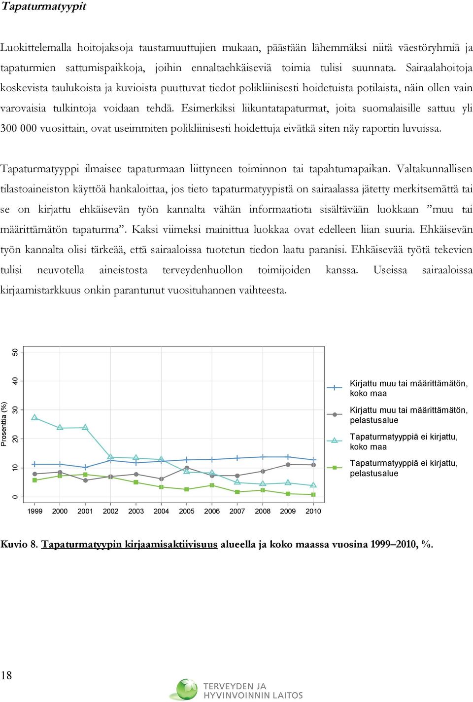 Esimerkiksi liikuntatapaturmat, joita suomalaisille sattuu yli 300 000 vuosittain, ovat useimmiten polikliinisesti hoidettuja eivätkä siten näy raportin luvuissa.