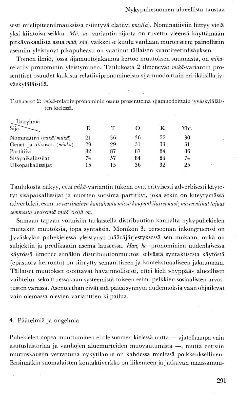 kvantiteetinlisäyksen. Toinen ilmiö, jossa sijamuotojakauma kertoo muutoksen suunnasta, on mikärelatiivipronominin yleistyminen.