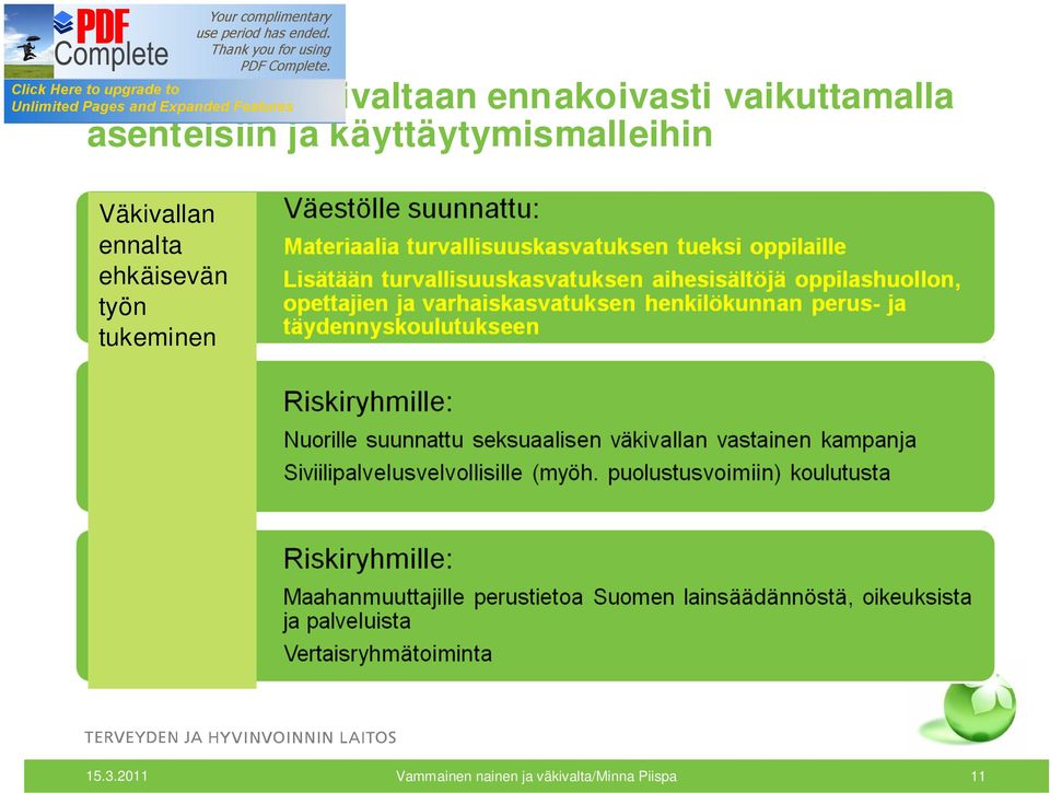 ennalta ehkäisevän työn työn vahvistaminen