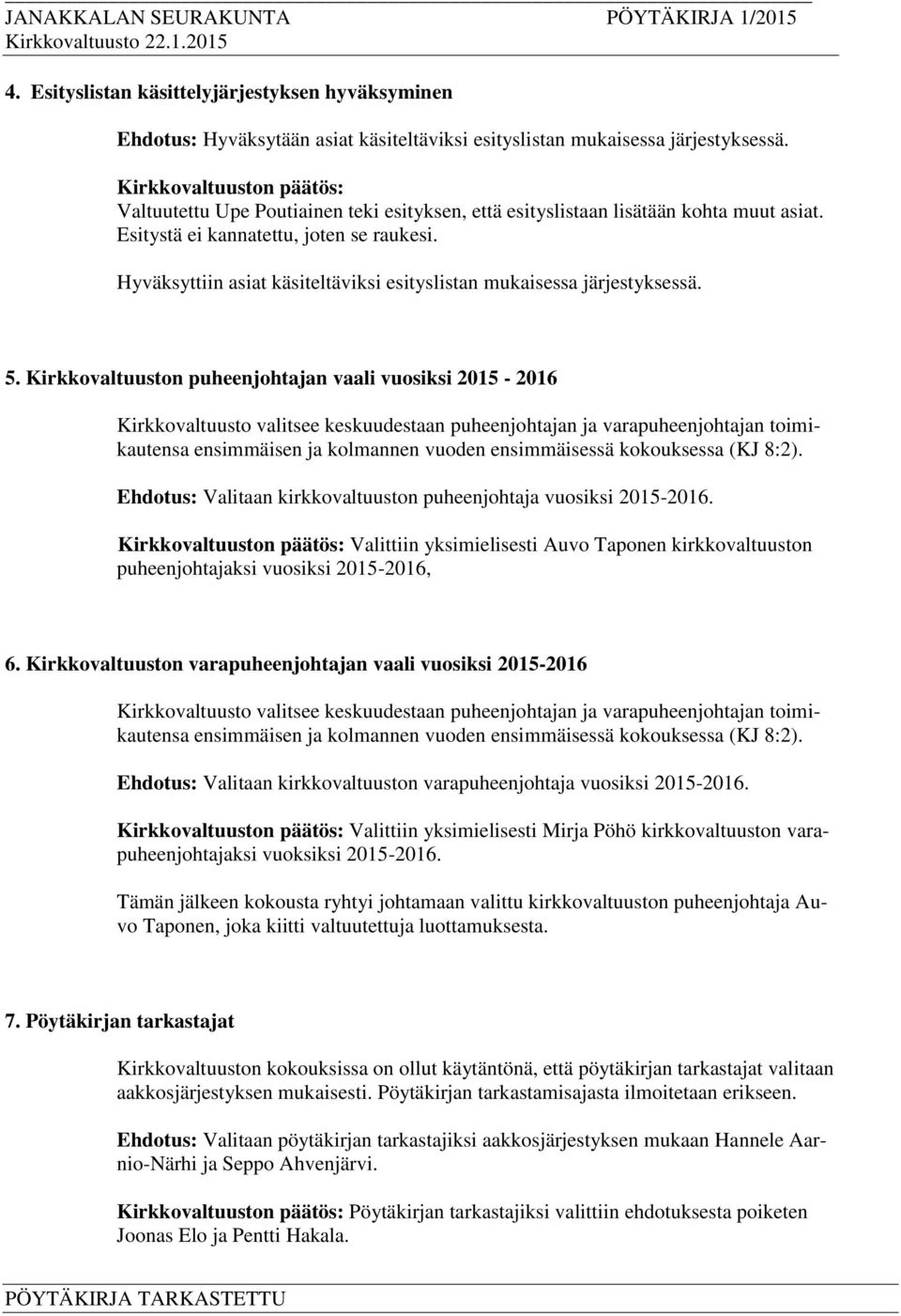 Hyväksyttiin asiat käsiteltäviksi esityslistan mukaisessa järjestyksessä. 5.