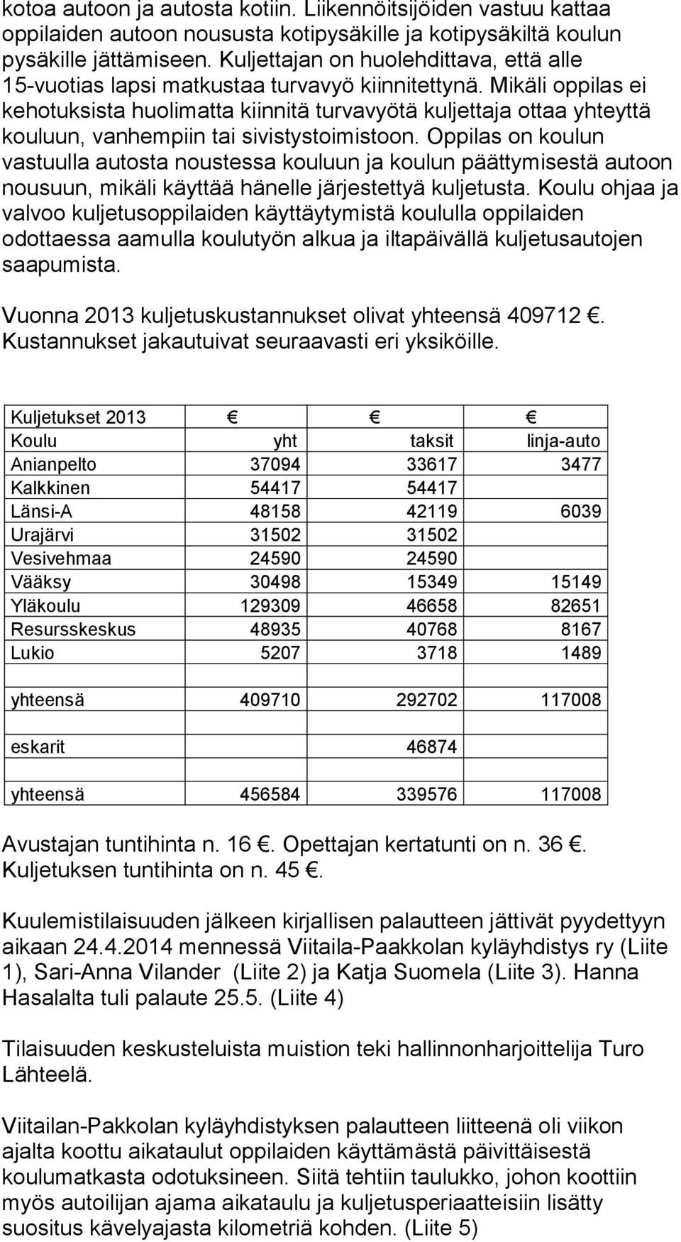 Mikäli oppilas ei kehotuksista huolimatta kiinnitä turvavyötä kuljettaja ottaa yhteyttä kouluun, vanhempiin tai sivistystoimistoon.