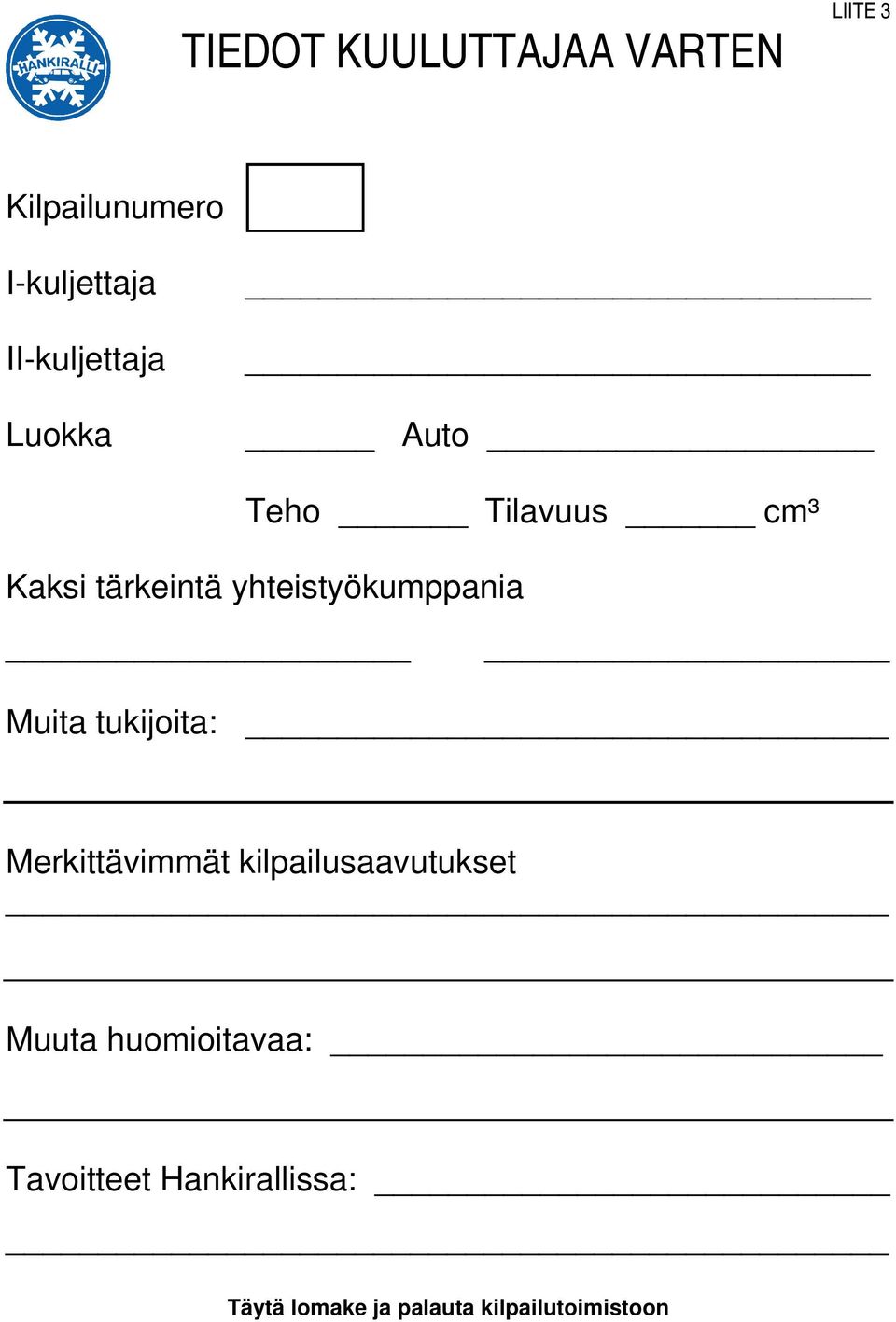 yhteistyökumppania Muita tukijoita: Merkittävimmät kilpailusaavutukset