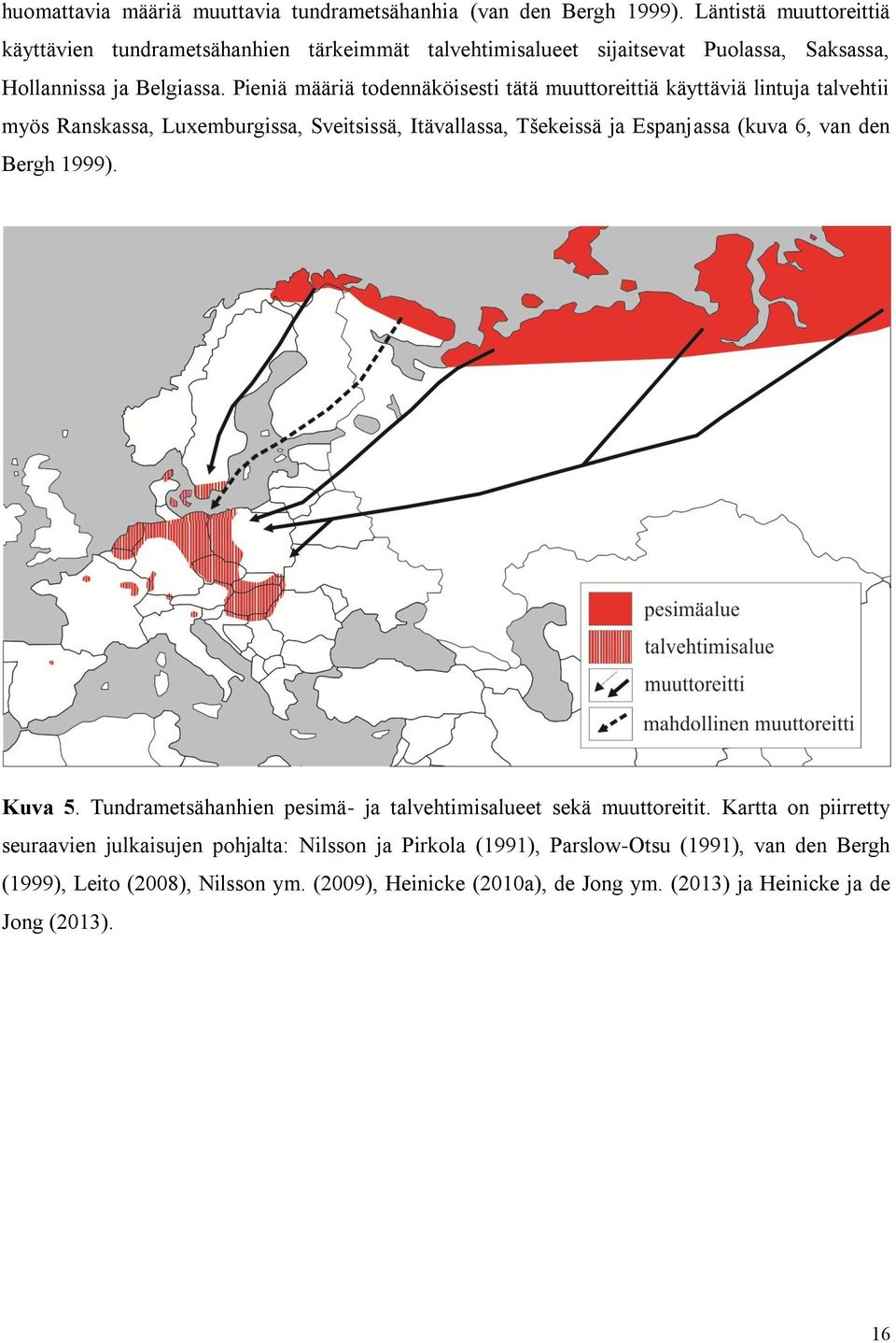 Pieniä määriä todennäköisesti tätä muuttoreittiä käyttäviä lintuja talvehtii myös Ranskassa, Luxemburgissa, Sveitsissä, Itävallassa, Tšekeissä ja Espanjassa (kuva 6, van den