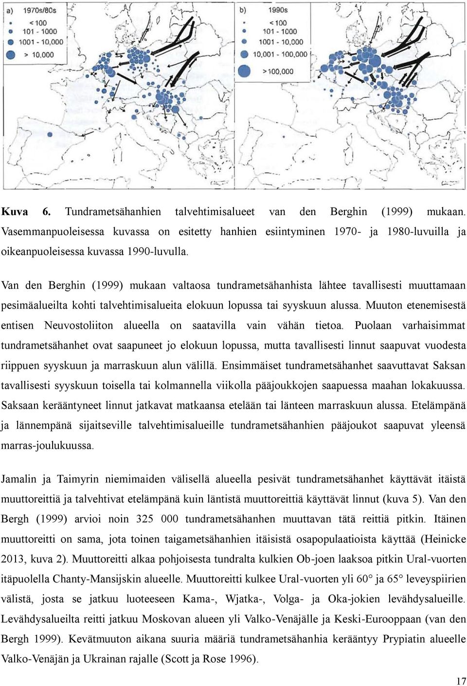 Van den Berghin (1999) mukaan valtaosa tundrametsähanhista lähtee tavallisesti muuttamaan pesimäalueilta kohti talvehtimisalueita elokuun lopussa tai syyskuun alussa.