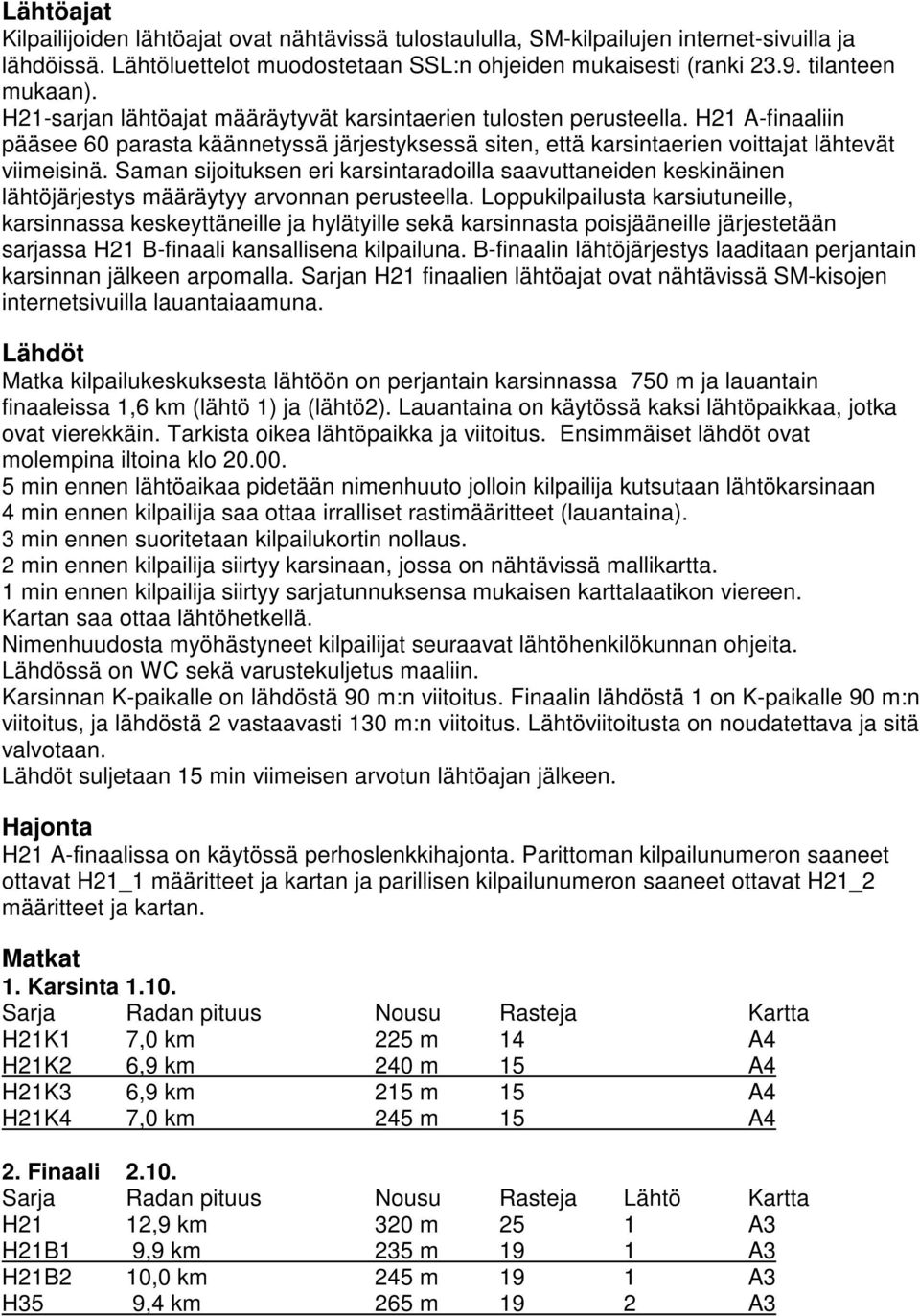 Saman sijoituksen eri karsintaradoilla saavuttaneiden keskinäinen lähtöjärjestys määräytyy arvonnan perusteella.