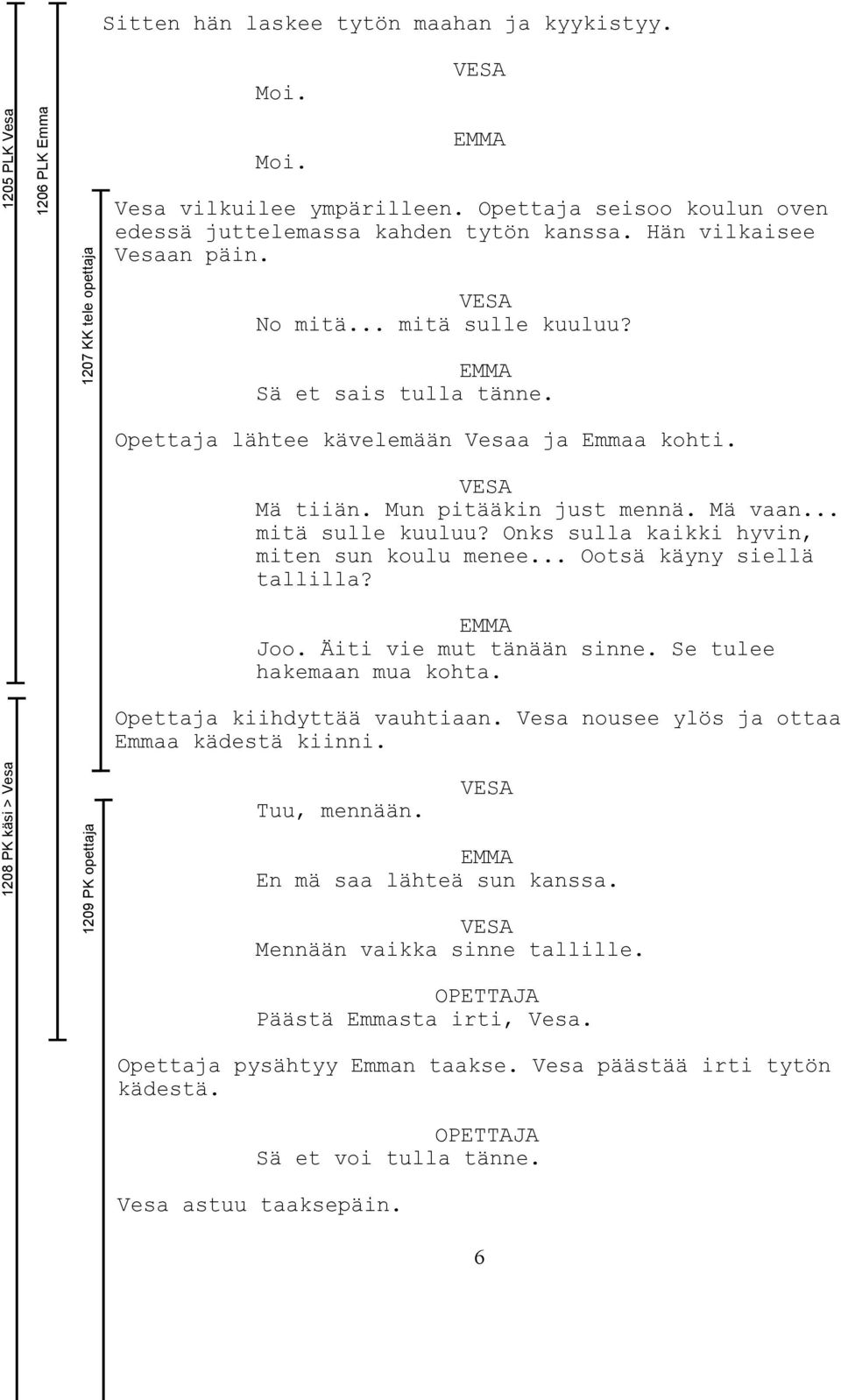 Mä tiiän. Mun pitääkin just mennä. Mä vaan... mitä sulle kuuluu? Onks sulla kaikki hyvin, miten sun koulu menee... Ootsä käyny siellä tallilla? Joo. Äiti vie mut tänään sinne.