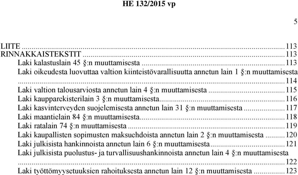 ..117 Laki maantielain 84 :n muuttamisesta...118 Laki ratalain 74 :n muuttamisesta...119 Laki kaupallisten sopimusten maksuehdoista annetun lain 2 :n muuttamisesta.