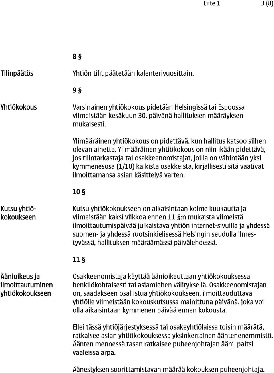 Ylimääräinen yhtiökokous on niin ikään pidettävä, jos tilintarkastaja tai osakkeenomistajat, joilla on vähintään yksi kymmenesosa (1/10) kaikista osakkeista, kirjallisesti sitä vaativat ilmoittamansa