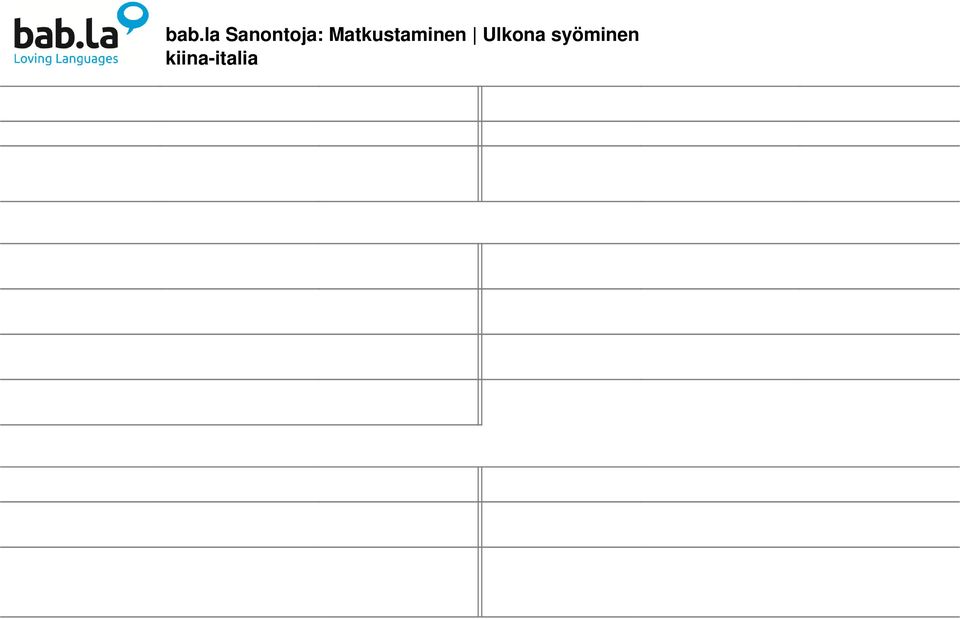 ) Kysymys, onko juomassa alkoholia Ulkona syöminen : Maksaminen 结 账, 谢 谢 (Jiézhàng, Il conto, per favore. Ilmoitus, että haluatte maksaa 分 开 结 账 (Fēnkāi jiézhàng) Vorremo conti separati.