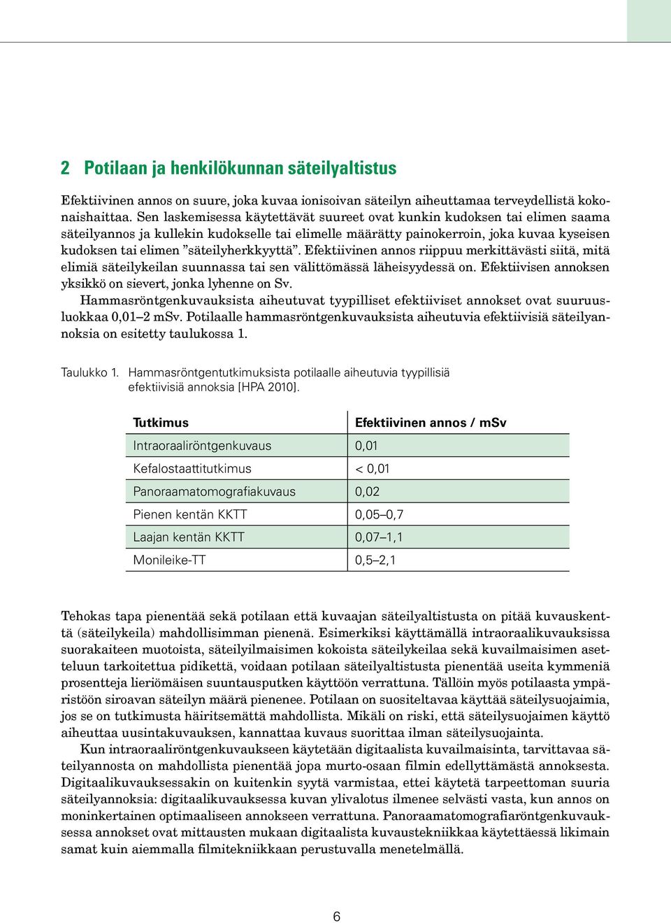 säteilyherkkyyttä. Efektiivinen annos riippuu merkittävästi siitä, mitä elimiä säteilykeilan suunnassa tai sen välittömässä läheisyydessä on.