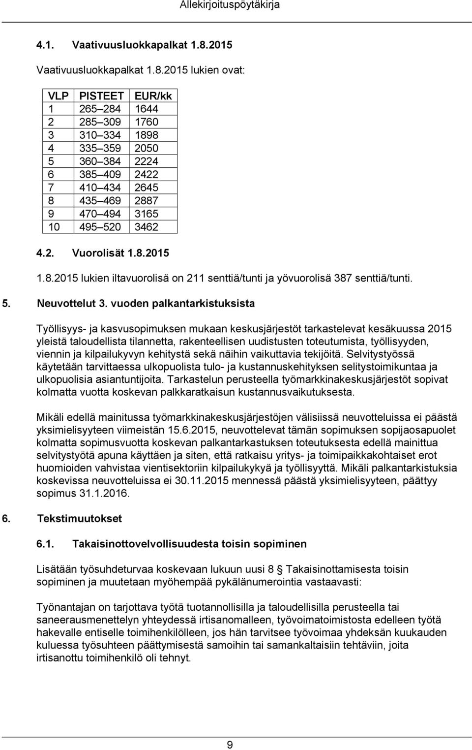 2015 lukien ovat: VLP PISTEET EUR/kk 1 265 284 1644 2 285 309 1760 3 310 334 1898 4 335 359 2050 5 360 384 2224 6 385 409 2422 7 410 434 2645 8 435 469 2887 9 470 494 3165 10 495 520 3462 4.2. Vuorolisät 1.