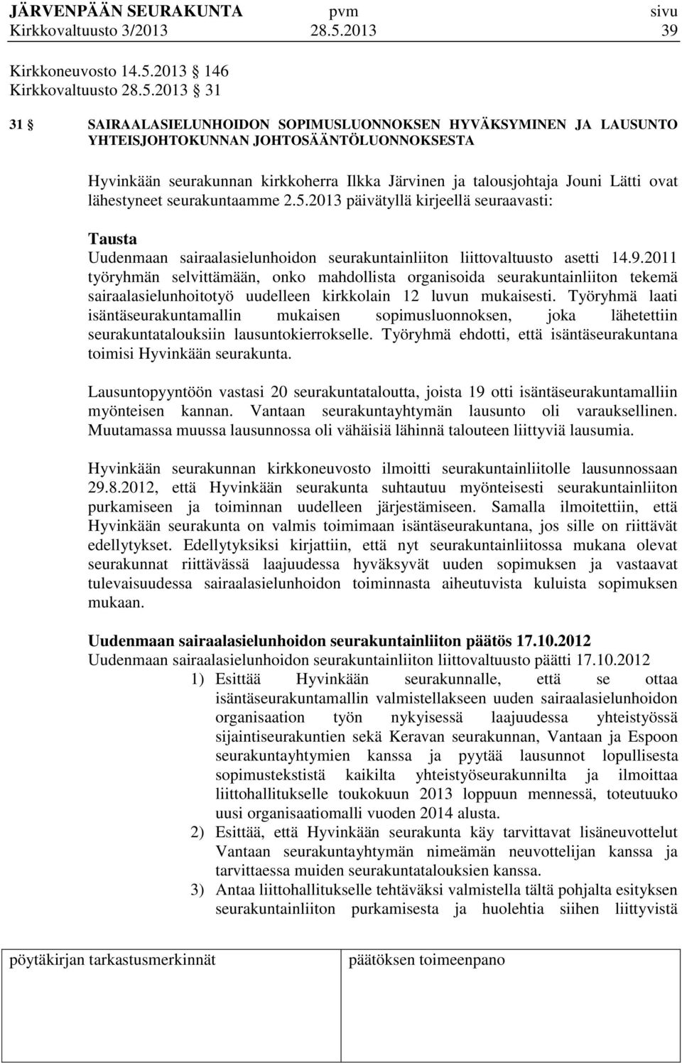 2013 146 Kirkkovaltuusto 28.5.