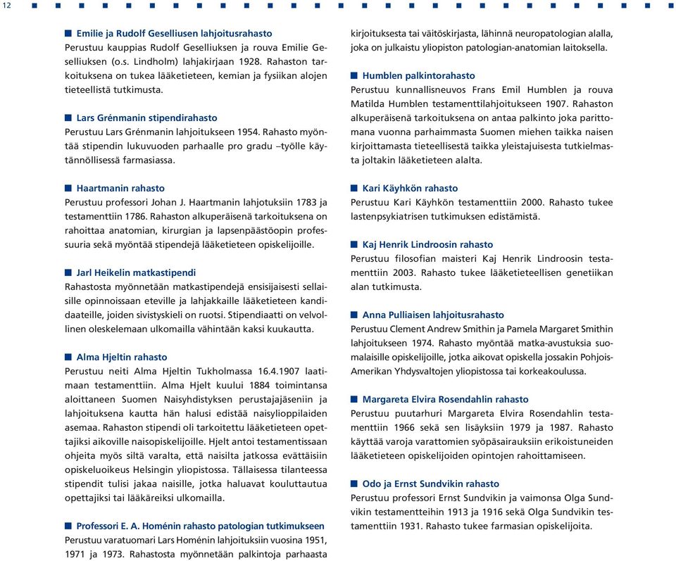 Rahasto myöntää stipendin lukuvuoden parhaalle pro gradu työlle käytännöllisessä farmasiassa.