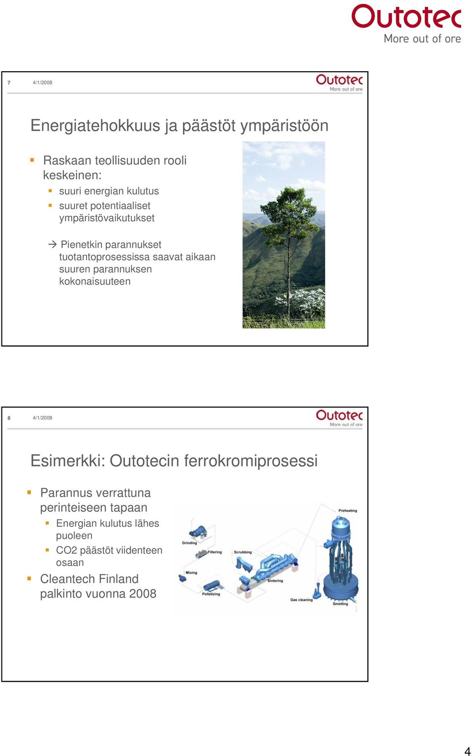 suuren parannuksen kokonaisuuteen 8 Esimerkki: Outotecin ferrokromiprosessi Parannus verrattuna