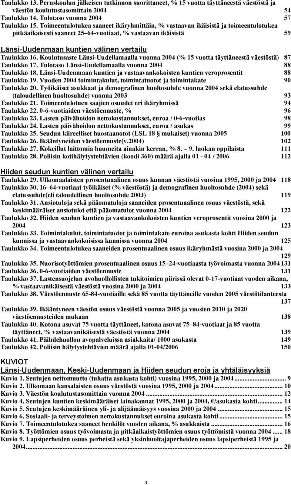 Koulutusaste Länsi-Uudellamaalla vuonna 24 (% 15 vuotta täyttäneestä väestöstä) 87 Taulukko 17. Tulotaso Länsi-Uudellamaalla vuonna 24 88 Taulukko 18.