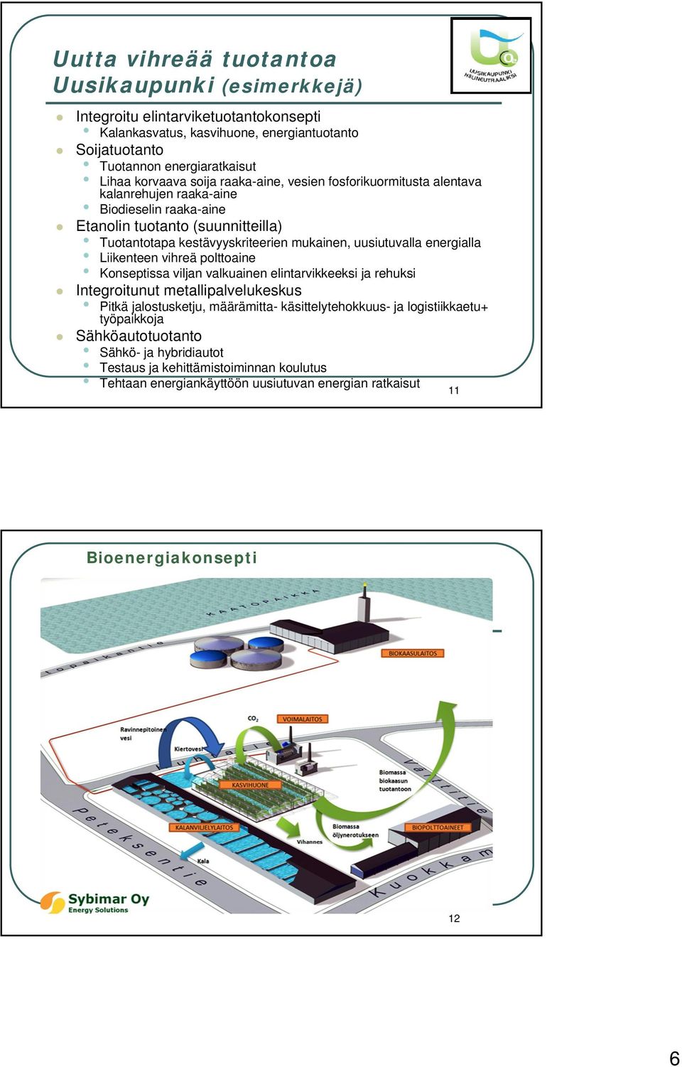 energialla Liikenteen vihreä polttoaine Konseptissa viljan valkuainen elintarvikkeeksi ja rehuksi Integroitunut metallipalvelukeskus Pitkä jalostusketju, määrämitta- käsittelytehokkuus-
