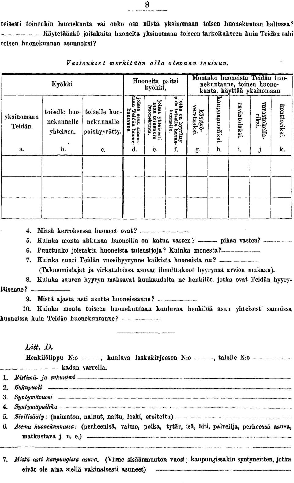 taan Tedän huone- *ö kuntanne. jossa yhtesest asuu tonenkn o huonekunta. jotka on hyyrätty pos toselle huone- «+* kunnalle.