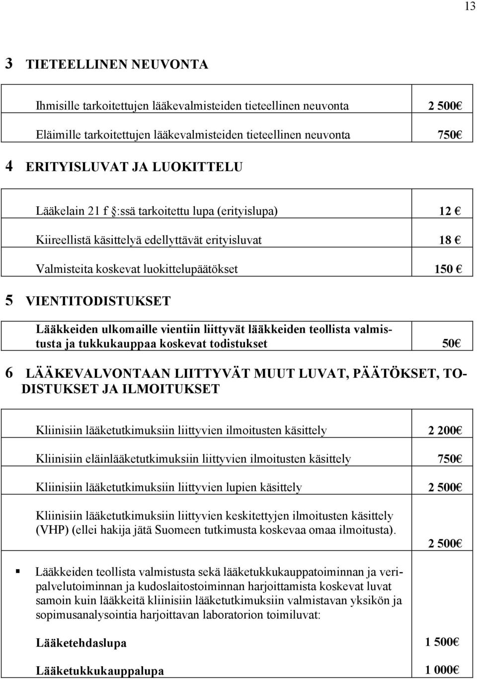 vientiin liittyvät lääkkeiden teollista valmistusta ja tukkukauppaa koskevat todistukset 50 6 LÄÄKEVALVONTAAN LIITTYVÄT MUUT LUVAT, PÄÄTÖKSET, TO- DISTUKSET JA ILMOITUKSET Kliinisiin