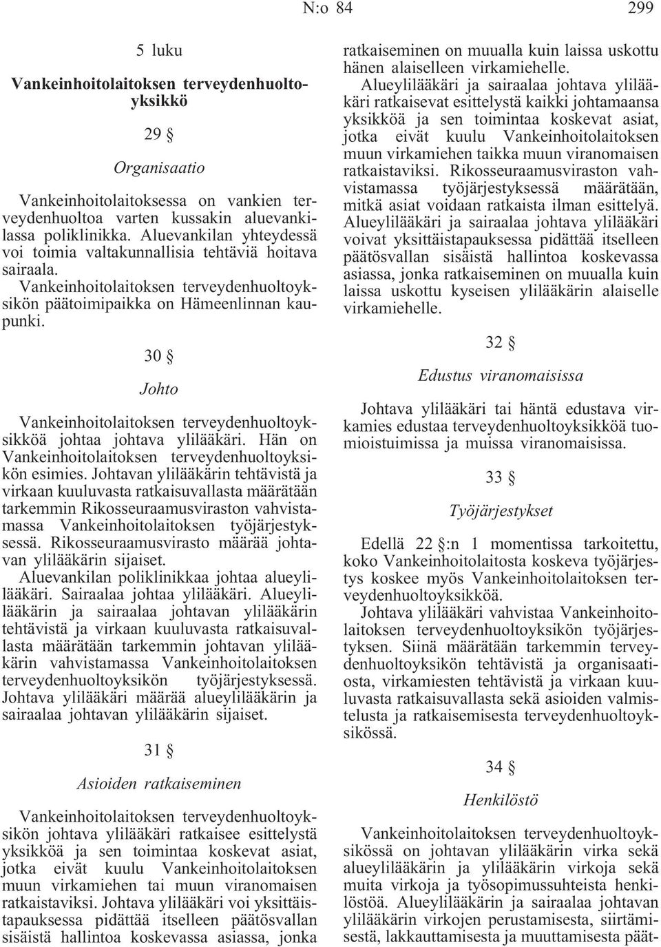 30 Johto Vankeinhoitolaitoksen terveydenhuoltoyksikköä johtaa johtava ylilääkäri. Hän on Vankeinhoitolaitoksen terveydenhuoltoyksikön esimies.